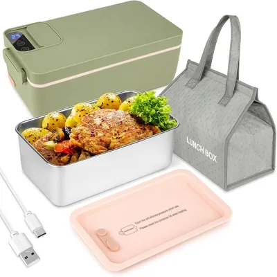 Produktbild von 40W Elektrische Lunchbox 1L, Tragbarer Speisenwärmer aus Edelstahl, Schnelles Erhitzen, Thermostat, Auslaufsicher, USB-Aufladung