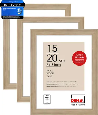 Produktbild von DEHA Design 3er SET Holz Portraitrahmen, Bilderrahmen Fontana, 15x20 cm, Eiche