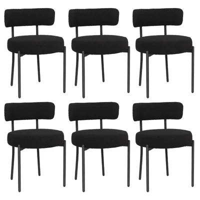 Produktbild von Puluomis Esszimmerstühle 6er Sets Küchenstühle Polsterstuhl mit Rücklehne, Abnehmbarer Überzug, Wolle Boucle schwarz