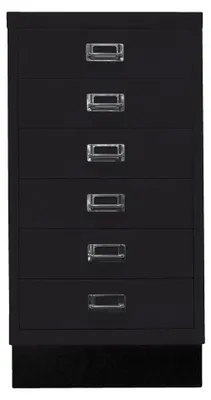 Produktbild von Büro-Schubladenschrank, BxTxH 349x432x670 mm, 6 Schubladen 87 mm, DIN A3, Sockel 80 mm hoch, schwarz