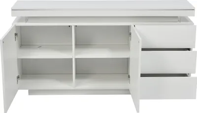 Produktbild von okwish Sideboard Schrank Modern Wohnzimmer Beistellschrank Standschrank Kommode Highboard Anrichte Möbel 2 Türen 3 Schubladen Hochglanz Sideboard mit LED Licht Grifflose 140x35x72.5cm - Weiß