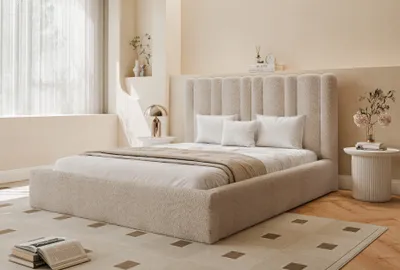 Produktbild von FURMEB24 Polsterbett WAVE - 120 x 200 cm - BEIGE TEDDYSTOFF