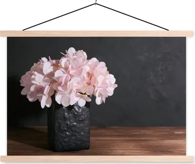 Produktbild von MuchoWow® Textilposter Stilleben - Hortensie - Rosa 120x80 cm mit holzfarbenen Rahmen - Aufhängeset