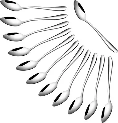 Produktbild von Unyqoos® 12‑teiliges Set Edelstahl Dessert- & Kaffeelöffel 13 x 2,6 cm, spülmaschinenfest, rostfrei – ideal für Zuhause, Café & Restaurant