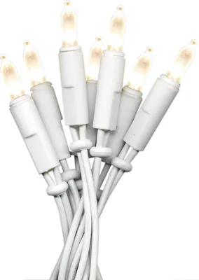 A close-up shot of a string of white LED mini lights.