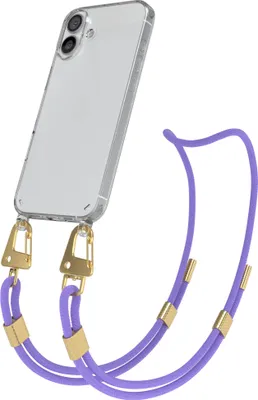 Produktbild von EAZY CASE Handykette für Apple iPhone 16 Plus, Transparente Silikonhülle mit Band, Clear Case, abnehmbar in  Violett