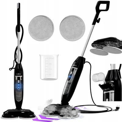 Zdjęcie produktu dla Mop parowy obrotowy TurboTronic myjka parowa 110°c pady myjące z mikrofibry 1200w Czarny