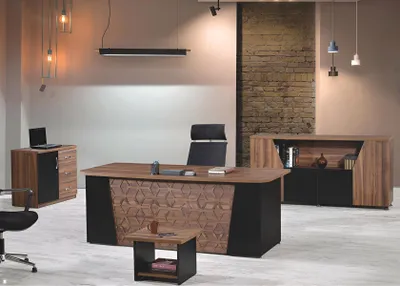 Image de Bureau Bureau complet Ensemble de meubles de bureau 4 pièces bois brun Bureau