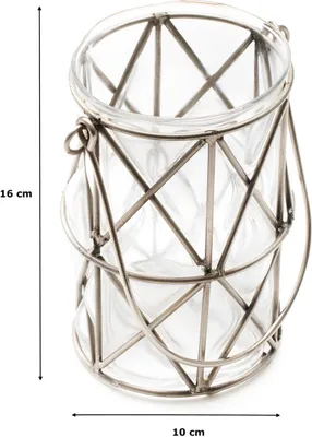 Produktbild von Glas Windlicht mit Metall-Rahmen und Henkel Ø 10 x 16cm 4 Stück