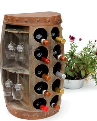 Produktbild von Weinregal Weinfass 1547 Beistelltisch Schrank Fass aus Holz 65 cm Weinbar Bar