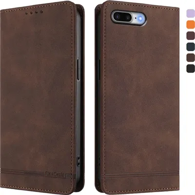 Image de Etui pour iPhone 8 Plus/7 Plus/6s Plus/6 Plus, étui rétro en cuirPolyuréthaneavec support et fentes pour cartes de crédit Marron