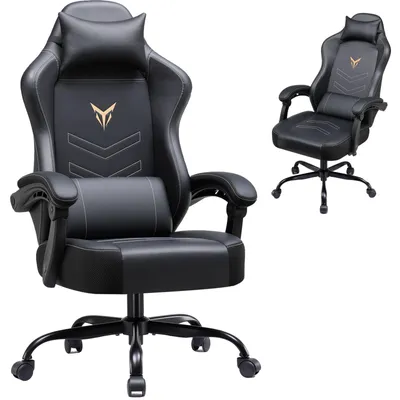 Imagen del producto de Silla de juego GTPLAYER, silla ergonómica para gamers, silla de oficina con altura ajustable, con reposacabezas y soporte lumbar, silla giratoria de cuero sintético, color negro