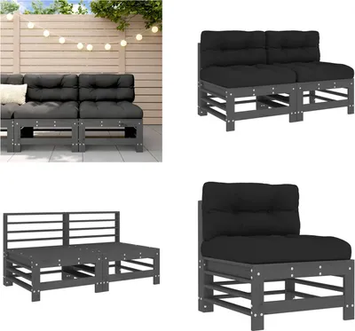 Produktbild von vidaXL Mittelsofas mit Kissen 2 Stk. Grau Massivholz Kiefer - Mittelsofa - Mittelsofas - Gartensofa - Outdoor Sofa