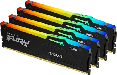 Zdjęcie produktu dla Kingston Technology FURY Beast 128GB 5200MT/s DDR5 CL40 DIMM (Zestaw 4) RGB XMP, 128 GB, 4 x 32 GB, DDR5, 288-pin DIMM