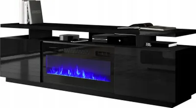 Produktbild von Fernsehschrank EVA 180x56x40 cm mit Eletrichem Kamin heizfunktion Lowboard Tv Schrank 2 Türiger mit Led beleuchtung Schwarz Hochglanz