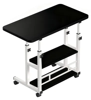 Produktbild von Laptop-Tisch - Beistelltisch/Betttisch mit 3 Ablagen - Höhenverstellbar - Mit Rollen - Ergonomisch - Schwarz