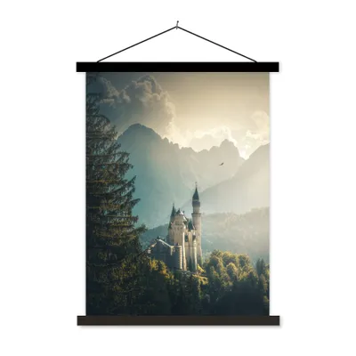 Produktbild von MuchoWow® Textilposter Natur - Schloss - Berg - Neuschwanstein 60x80 cm mit schwarzem Rahmen - Plakathalter