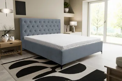 Produktbild von VENASI Polsterbett 140x200 mit Bettkasten, Chesterfield Doppelbett Grau Velourstoff