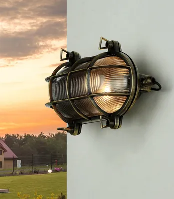 Produktbild von Außenwandleuchte Terrasse Garten IP64 E27 Echt-Messing Maritim Wandlampe außen