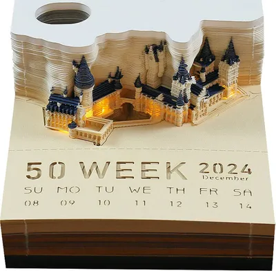 Obrázek produktu pro stolní kalendář 2024 s LED světly, časoměrný kalendář, kreativní 3D kalendář, DIY, řezbářství, řemeslo, dekorace na stůl, sochařství, dárek (Zámek)