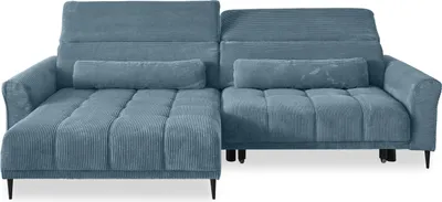 Produktbild von Wohnlandschaft >Wolve< elektr. Sitsverstellung, 2 Kissen, Cord blau - 277x108x179cm (BxHxT)