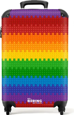 Produktbild von NoBoringSuitcases.com® Koffer Handgepäck Trolley Rollkoffer Kleine Reisekoffer mit 4 Rollen - Regenbogen - Blöcke - Jungen - Kinder - Design - Cabin Size < 55x40x23 cm & 55x40x20 cm - Fotokoffer - Kabinenkoffer - BoardgepäckHandgepäck Koffer 55x35x20 cm, 36L,