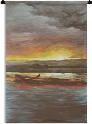 Produktbild von MuchoWow® Wandteppich Wandbehang Boot - Meer - Sonne 90x135 cm Tapisserie Dekoration Wandtuch - Baumwolle - Wandskulptur