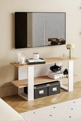 Produktbild von Skye Decor, TV Stand 100% Melaminbeschichtete Spanplatte, Sonoma Eiche & Weiß