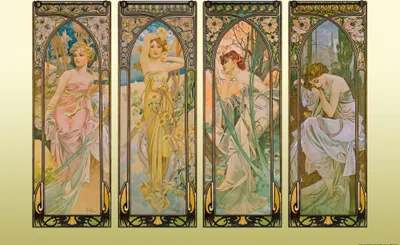 Zdjęcie produktu dla Obraz drukowany Alfonsa Muchy - Cztery pory dnia, 1899 (80 x 120 cm)