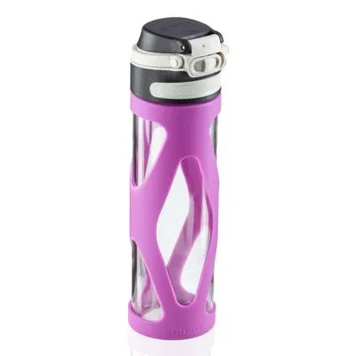 Produktbild von Leifheit Trinkflasche Glas Flip purple, Getränkeflasche, Glas, PP, Silikon, Transparent, 600 ml, 3257