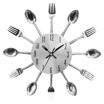 Produktbild von Edelstahl Küchenutensilien Uhr 12inch Besteck- Wanduhr mit Löffeln und Gabeln Küche Gabel Löffel Wanduhr Besteck Uhr Home Esszimmer Dekor