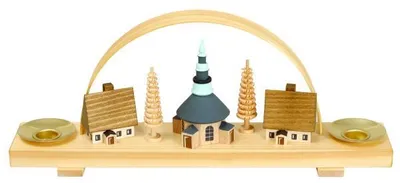 Obrázek produktu pro Svíčkový oblouk s vesnicí Seiffen ŠxVxH 24,5x10x4,5cm NOVINKA