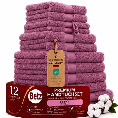 Produktbild von Betz Premium Handtuch-Set 12-teilig – 100% Baumwolle – ®  – extra saugfähig & weich – hohe Grammatur –  Farbe beere, KI-generiertes Bild