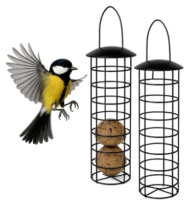 Produktbild von Meisenknödelhalter 2er Set, zum Aufhängen, HxD 31x8,5 cm, Vogelfutterspender für Wildvögel, Metall, schwarz