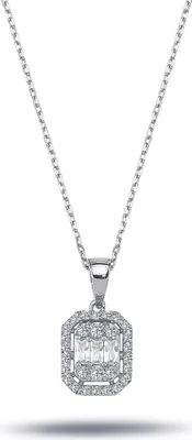 Produktbild von Diamant Halskette mit 0,41 Caratmit Carreé-Anhänger Diamanten in Baguette-Schliff