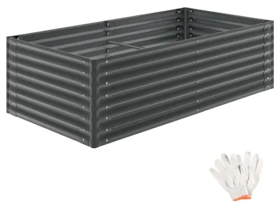 Obrázek produktu pro Vyvýšený záhon tectake®, rozměry 200 x 100 x 62 cm, pozinkovaná ocel, objem 1200 litrů, květináč, záhon, objemný květináč, včetně rukavic, barva antracit