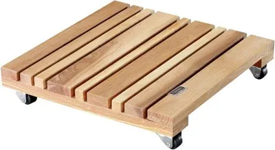 Image de Chariot à roulettes en chêne massif 28 x 28 x 55 cm - utilisable à l'intérieur - 2 freins - capacité de charge de 150 kg - fabriqué dans l'UE