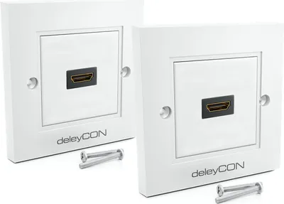 Produktbild von deleyCON 2x HDMI Dose Wanddose 1x Port Unterputz Montage - EARC, High Speed, 4K/8K FULL HD Support - für TV, PS5, Soundbar, Dolby, HiFi - 80x80mm - Weiß