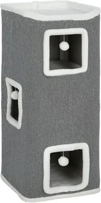 Imagen del producto de Rascador para gatos con 3 escondites, 4 niveles, color gris, 100 cm