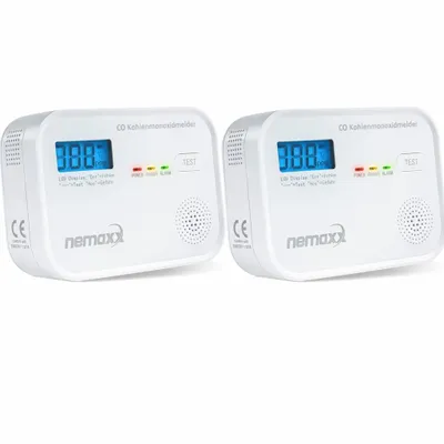 Produktbild von NEMAXX® CM18 CO-Warnmelder mit LCD-Display, 85 dB Alarm, elektrochemischer Sensor, EN 50291-1:2018, Testtaste, 10 Jahre Lebensdauer, Batterie, 2x
