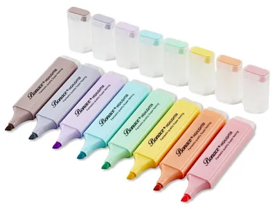 Immagine prodotto di Set di 8 pennarelli fluorescenti con punta a scalpello, colori pastello, larghezza tratto da 12 a 5 mm