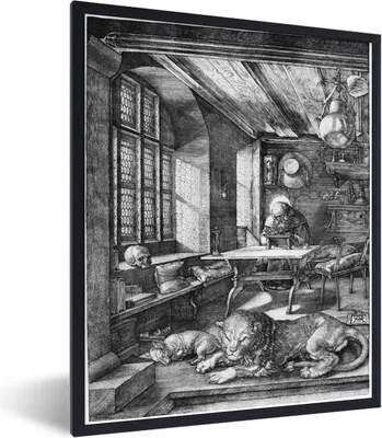 Produktbild von MuchoWow® MuchoWow® Gerahmtes Poster Der heilige Hieronymus in seinem Arbeitszimmer - Gemälde von Albrecht Dürer 30x40 cm - Poster mit zchwarzem Bilderrahmen - Wanddeko - Kunstdrucke