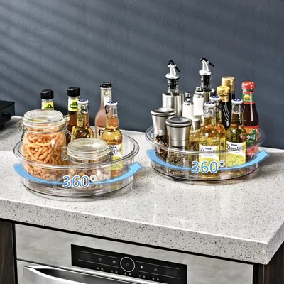 Produktbild von CRELIV Gewürzregal drehbar 2 Stück » Gewürzaufbewahrung Drehbar, 30cm Drehteller, bis zu 4 Fächer Unterteilt, Gewürzkarussell, Lazy Susan Gewürzbehälter, Küchen & Kühlschrank Organizer«