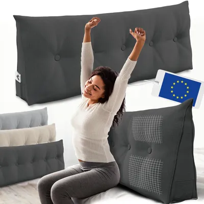 Immagine prodotto di Cuscino per schienale ELONEO largo 140 cm, cuscino a cuneo adatto per letto e divano, cuscino da lettura triangolare, cuscino con rivestimento sfoderabile e lavabile