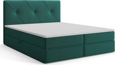 Produktbild von MR GROUP Boxspringbett mit Bettkasten BRNO 160x200 Samtstoff 2 Schubladen H3 Polsterbett mit Matratze und Topper Doppelbett Bett für Schlafzimmer grün