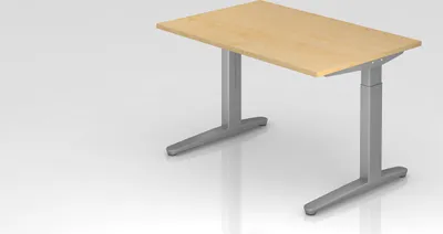Produktbild von Schreibtisch Mika | Ahorn | Silber Gestell | BxT 120x80cm | Arbeitshöhe 65-85cm | höhenjustierbar, 1cm Raster | C-Fuß-Gestell | Rechteckform