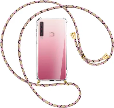 Produktbild von Handykette Backcover-Schutzhülle mit Band (Metall goldfarben) für Samsung Galaxy A9 2018 - rosa Karo
