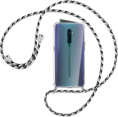 Produktbild von Handykette Backcover-Schutzhülle mit Band (Metall silberfarben) für Oppo Reno2 - schwarz/grau/weiß
