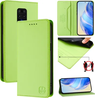 Produktbild von Lederhülle für Xiaomi Redmi Note 9S/9 Pro/9 Pro Max Hülle Flip Brieftasche Kartenfächern Ständer Schutzhülle Grün