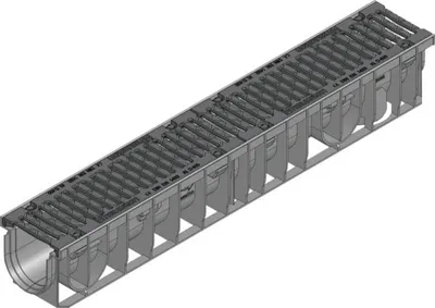 Produktbild von Hauraton Recyfix NC Entwässerungsrinne Rinnenunterteil Typ 01 mit Gussrost SW 104/10 mm aus PP 1000 mm x 160 mm x 150 mm